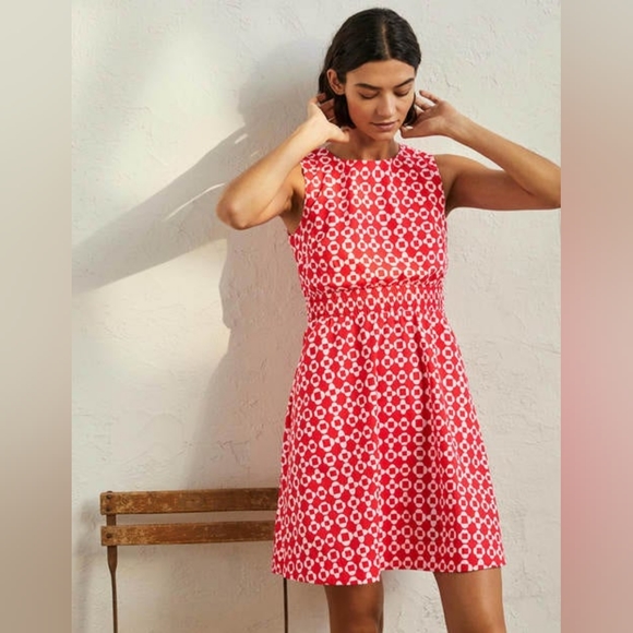Boden Smocked Waist Mini Dress, Bright Coral, Mosaic Square, size: 10, Tall - Picture 4 of 6
